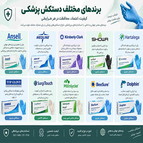 برندهای مختلف دستکش پزشکی
